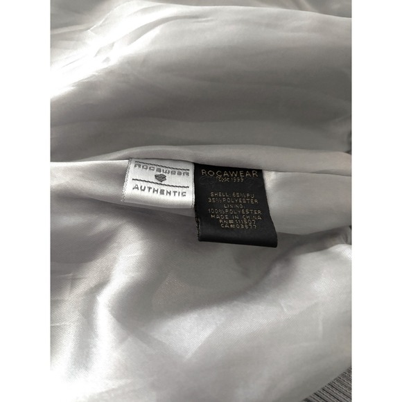 Rocawear Mens Metallic Silver Faux Leather Bomber Jacket Gold Logo 2X Streetwear - Picture 5 of 5